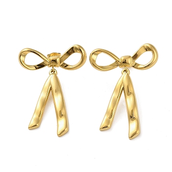 Stainless Steel Earrings, Bowknot, Real 18K Gold Plated, 41x29.5mm