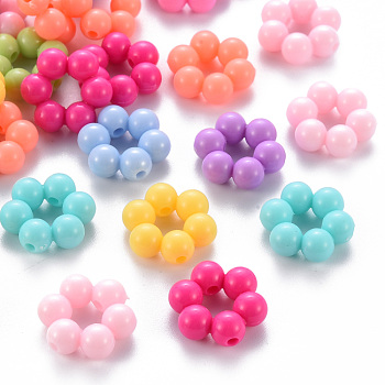 Opaque Acrylic Bead Frames, Flower, Mixed Color, 16.5x15.5x6mm, Hole: 2mm, about 674pcs/500g