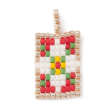 Handmade Seed Beads, Loom Pattern, Rectangle Pendant, Flower, 23x13x2mm, Hole: 3x1.5mm