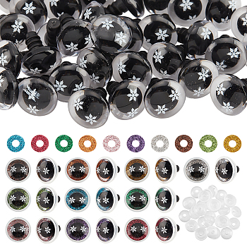 Elite 40 Sets 10 Colors Snowflake Resin Craft Safety Eyes, with Glitter Powder Findings and Silicone Spacer, Doll Making Accessories, Half Round, Mixed Color, 17x16mm, 4 sets/color