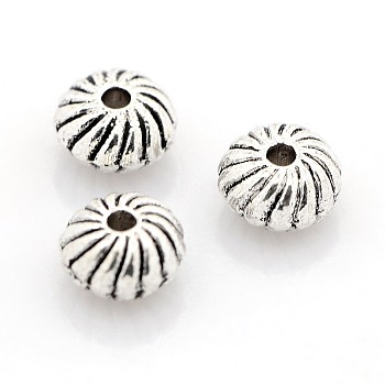 Antique Silver Plated Alloy Corrugated Beads, Flat Round, 6x4mm, Hole: 1mm