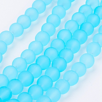 Transparent Glass Bead Strands, Frosted, Round, Light Sky Blue, 8mm, Hole: 1.3~1.6mm, about 99pcs/strand, 31.4 inch