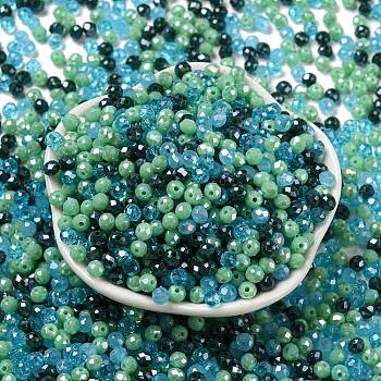 Glass Beads, Faceted, Rondelle, Steel Blue, 4x3mm, Hole: 0.4mm, about 820pcs/60g