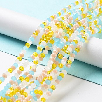 Glass Beads Strands, Faceted, Rondelle, Aqua, 4x3mm, Hole: 0.4mm, about 123~127pcs/strand, 15.75~16.5 inch(40~42cm)