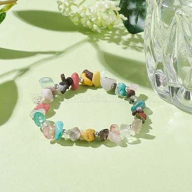 Natural & Synthetic Mixed Gemstone Chips Beaded Stretch Bracelet for Women(BJEW-JB07657-01)-2