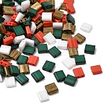 4 Colors Christmas 2-Hole Square Glass Seed Beads, Mixed Color, 5x4.5~5.5x2~2.5mm, Hole: 0.5~0.8mm(SEED-X0058-09)