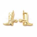 Rack Plating Brass Micro Pave Cubic Zirconia Pendants, Long-Lasting Plated, Cadmium Free & Lead Free, Punk Style Boot Charm, Real 18K Gold Plated, 20.5x18.5x4mm, Hole: 1.8mm(X-KK-H436-11G)