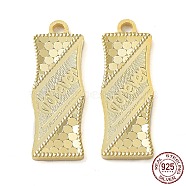 925 Sterling Silver Pendants, Bamboo Stick with Polka Dot & Word Forever Charm, Textured, Real 18K Gold Plated, 21x7x1.2mm, Hole: 1.6mm(STER-C003-01G)
