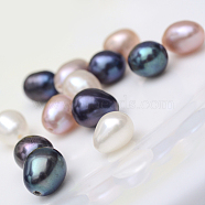 Natural Cultured Freshwater Pearl Beads, Half Drilled Beads, Rice, Mixed Dyed and Undyed, Mixed Color, 6~8x6~7mm, Half Hole: 0.8mm(PEAR-R016-03)
