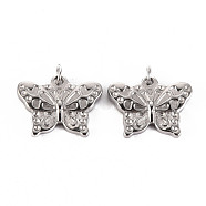 304 Stainless Steel Pendants, with Jump Rings, Butterfly, Stainless Steel Color, 16x20x3mm, Hole: 4mm(STAS-S116-119A-P)