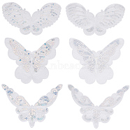 18Pcs 3 Style Butterfly Gauze Embroidery Ornaments Accessories, Lace Sequins Clothing Sew on Patches, Suitable for Wedding Dress, Performance Clothes, White, 125~195x170~230x0.5mm, 6pcs/style(PATC-GF0001-09)