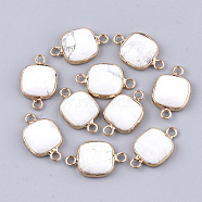 Natural Howlite Links connectors, with Brass Findings, Square, Golden, 21x13x5~5.5mm, Hole: 2.5mm(G-S344-69F)