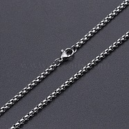 201 Stainless Steel Box Chain Necklace, with Lobster Claw Clasps, Stainless Steel Color, 18.11 inch(46cm) long, Link: 3x2.5x1.5mm(STAS-S105-JN929-1-45)