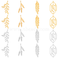 16Pcs 8 Style 201 Stainless Steel Pendants, Leaf Charm, Mixed Color, 34~38x10~19x1mm, Hole: 1.5mm, 2pcs/style(STAS-DC0014-33)