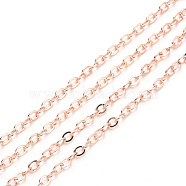 Brass Cable Chains, Soldered, with Spool, Flat Oval, Rose Gold, 2.6x2x0.3mm, Fit for 0.7x4mm Jump Rings, about 32.8 Feet(10m)/roll(CHC-T008-06B-RG)
