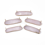Electroplate Natural Rose Quartz Pendants, with Iron Findings, Oval, Golden, 13~14x40.5x3~4mm, Hole: 1.8mm(G-S344-47D)