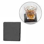 Natural Black Stone Cup Mat, Rough Edge Coaster, with Sponge Pad, Square, 100~105x100~105x4~6mm(AJEW-G036-04)