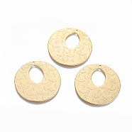 304 Stainless Steel Pendants, Textured, Flat Round with Star Pattern, Golden, 35.3x1mm, Hole: 1.4mm(STAS-I105-22G)