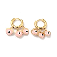 Enamel Heart with Evil Eye Dangle Hoop Earrings, Gold Plated 304 Stainless Steel Jewelry for Women, Pink, 23mm, Pin: 1mm(STAS-E162-03G-01)