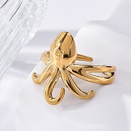 Marine Animal Theme 304 Stainless Stee Open Cuff Rings, Real 18K Gold Plated, Octopus, 19mm, Adjustable(RJEW-Q005-01C-G)