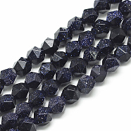 Synthetic Blue Goldstone Beads Strands, Star Cut Round Beads, Faceted, 7.5~8x6.5~7mm, Hole: 1.5mm, about 46pcs/strand, 15.5 inch(X-G-S149-11-8mm)