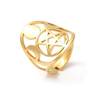 304 Stainless Steel Adjustable Rings for Women, Hollow Star & Moon & Sun, Golden, US Size 7 1/2(17.7mm)(RJEW-G291-01G)