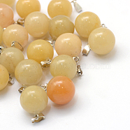 Round Natural Topaz Jade Pendants, with Platinum Tone Brass Findings, 17~19x13~14mm, Hole: 2x7mm(G-Q434-07)