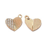Alloy Crystal Rhinestone Pendants, Heart Charm, Light Gold, 16x15.5x3mm, Hole: 2mm(PALLOY-B009-27KCG)