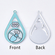 Acrylic Pendants, PVC Printed on the Front, Film and Mirror Effect on the Back, teardrop, with Constellation, Aquarius, Aquarius, 29.5x18x2mm, Hole: 1.5mm(X-OACR-S035-16C)