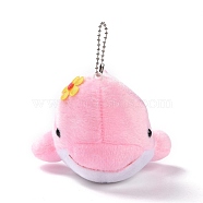 PP Cotton Mini Animal Plush Toys Dolphin Pendant Decoration, with Ball Chain, Pink, 131mm(HJEW-C002-01A)