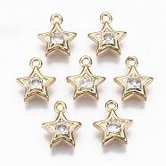 Brass Micro Pave Cubic Zirconia Charms, Light Gold, Long-Lasting Plated, Cadmium Free & Lead Free, Star, Clear, 10.5x8.5x2mm, Hole: 1.2mm(KK-S359-022-RS)