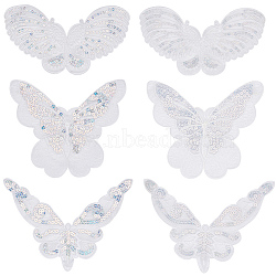 18Pcs 3 Style Butterfly Gauze Embroidery Ornaments Accessories, Lace Sequins Clothing Sew on Patches, Suitable for Wedding Dress, Performance Clothes, White, 125~195x170~230x0.5mm, 6pcs/style(PATC-GF0001-09)