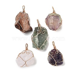 Raw Rough Natural Mixed Stone Copper Wire Wrapped Big Pendants, Nuggets Charms, Golden, 44.5~57.5x24~34x20~34mm, Hole: 7x6mm(G-B077-01G-01)