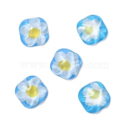 Oil Painting Style Resin Cabochons, Square with Flower, Light Sky Blue, 24.5x24.5x8.5mm(CRES-P019-01A)