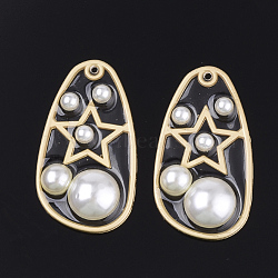 Epoxy Resin Pendants, with Alloy Findings and ABS Plastic Imitation Pearl, Teardrop with Star, Matte Gold Color, Creamy White, 35.5x19.5x5.5mm, Hole: 1.4mm(X-RESI-S365-41)