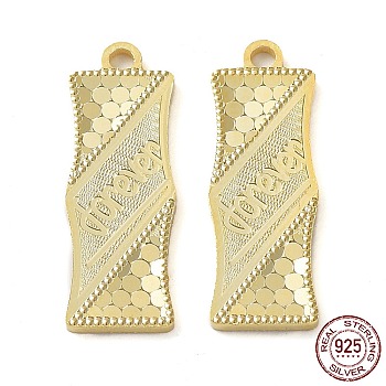 925 Sterling Silver Pendants, Bamboo Stick with Polka Dot & Word Forever Charm, Textured, Real 18K Gold Plated, 21x7x1.2mm, Hole: 1.6mm