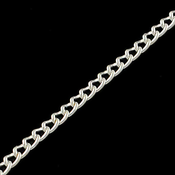 Unwelded Iron Curb Chains, Silver Color Plated,2.5x1.6x0.45mm