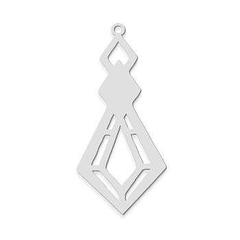 201 Stainless Steel Pendants, Laser Cut, Rhombus, Stainless Steel Color, 40.5x18x1mm, Hole: 1.6mm