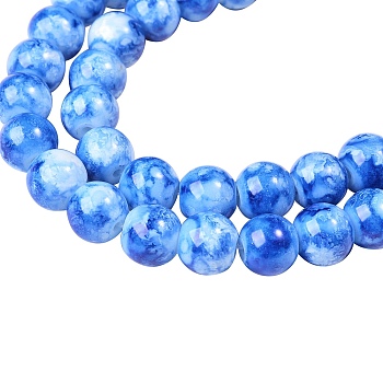 2 Strands Opaque Spray Painted Glass Beads Strands, Imitation Snowflake Obsidian, Round, Blue, 8mm, Hole: 1mm, about 103 pcs/strand, 31.10 inch(79cm)