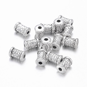 Tibetan Style Alloy Beads, Tube, Antique Silver, Lead Free & Cadmium Free, about 5mm in diameter, 7mm thick, hole: 2mm