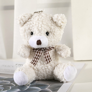Cute Plush PP Cotton Bear Doll Pendant Decorations, with Alloy Findings, for Keychain Bag Hanging Decoration, WhiteSmoke, 10cm