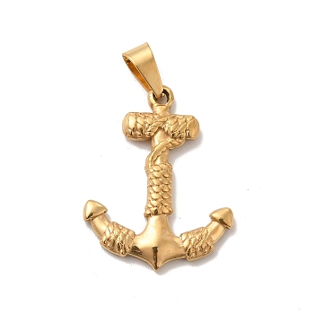 Vacuum Plating 201 Stainless Steel Pendants, Anchor Charms, Golden, 34x26x3mm, Hole: 9x4.5mm