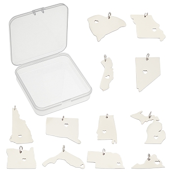 SUNNYCLUE 12Pcs 12 Style 201 Stainless Steel Pendants, Map, Stainless Steel Color, 1pc/style