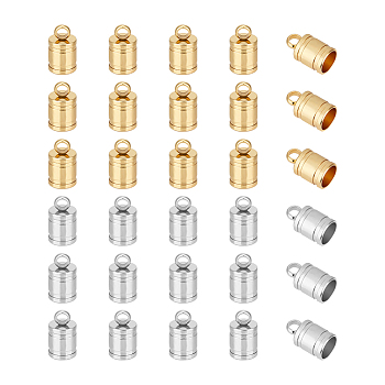 30Pcs 2 Colors 201 Stainless Steel Cord Ends, Column, Golden & Stainless Steel Color, 9.5x6mm, Hole: 1.5mm, 15Pcs/color