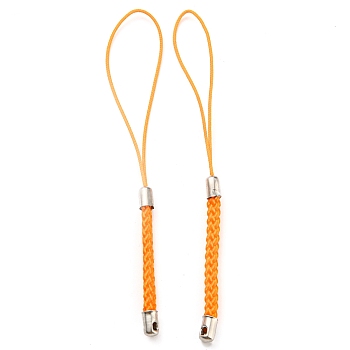 Polyester Cord Mobile Straps, with Platinum Plated Iron Findings, Dark Orange, 8~9cm