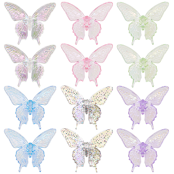 40pcs 5 colors UV Plating Rainbow Iridescent Transparent Acrylic Beads, Butterfly, Mixed Color, 33.5x40x12.5mm, Hole: 3.2mm, 8pcs/color