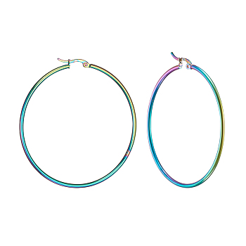 304 Stainless Steel Big Hoop Earrings, Hypoallergenic Earrings, Ring Shape, Rainbow Color, 12 Gauge, 59~61x2mm, Pin: 0.7~1.3x0.68mm