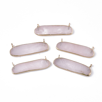 Electroplate Natural Rose Quartz Pendants, with Iron Findings, Oval, Golden, 13~14x40.5x3~4mm, Hole: 1.8mm