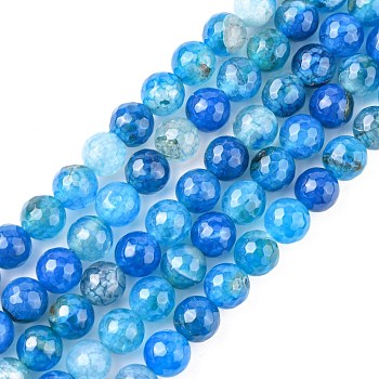 Natural Agate Bead Strands, Round, Grade A, Faceted, Dyed & Heated, Deep Sky Blue, 8mm, Hole: 1mm, about 47pcs/strand, 15 inch