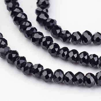 Electroplate Glass Beads Strands, Faceted Rondelle, Black, 3x2mm, Hole: 1mm, about 202pcs/strand, 17 inch